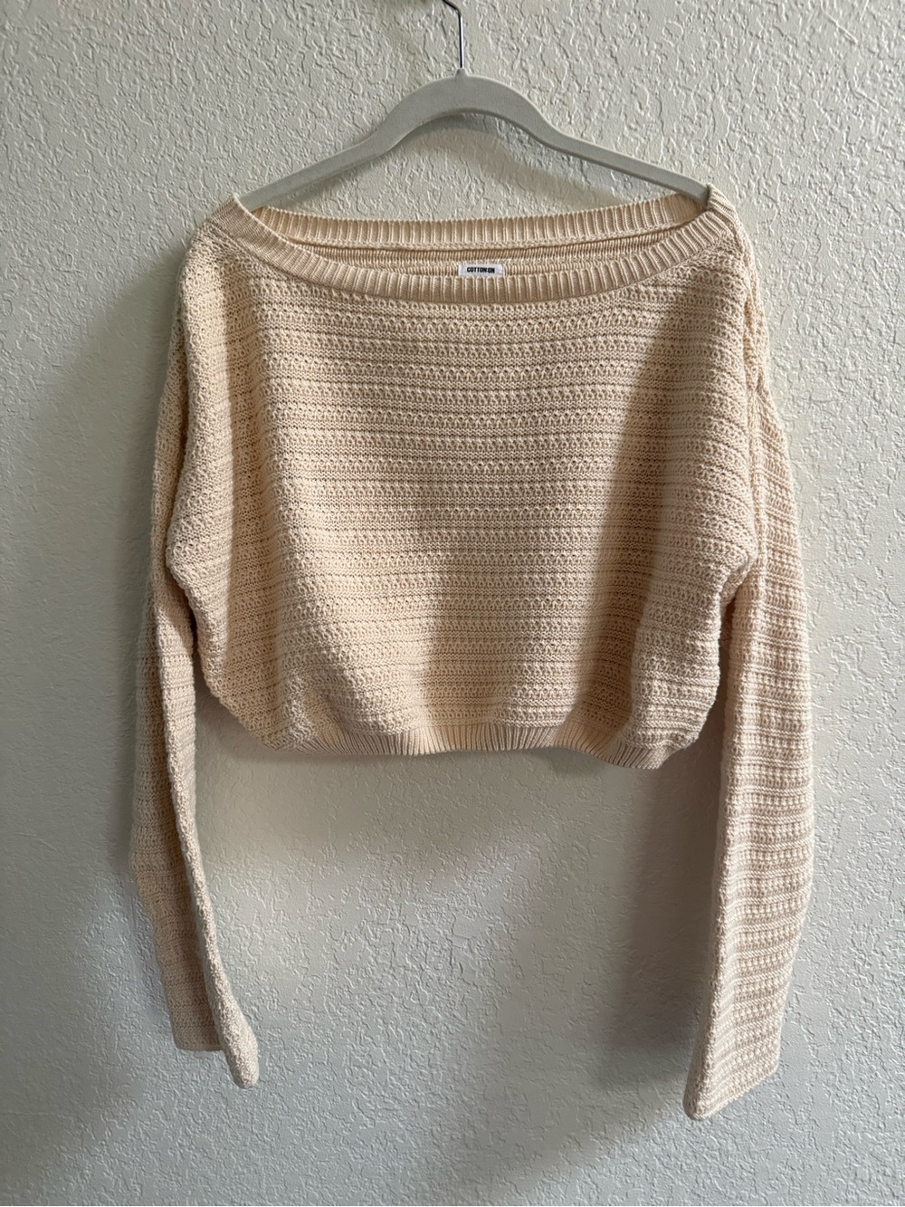 Cotton On Cream Off-Shoulder Cropped Knit Sweater